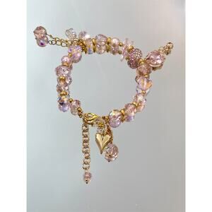 Pink Swarovski Beaded Bracelet With Gold